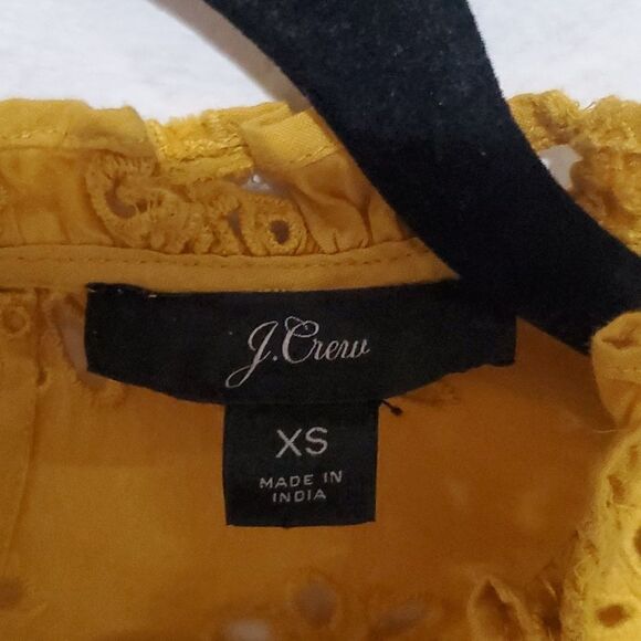 J. Crew Mustard Eyelet Long Sleeve Mock Neck Ruffled Top Size XS - Picture 13 of 13